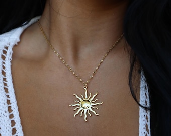 Gold Maximalist Sun Necklace, Celestial Jewelry, Waterproof, Statement Necklace for Her, Spiritual Gifts