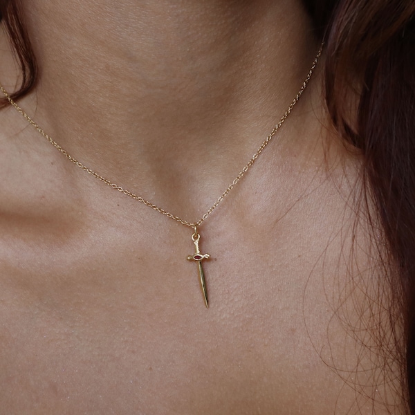 Tiny Sword Necklace, Bookish Jewelry, Dagger Necklace, Gold Sword Pendant, Enemies to Lovers Jewelry, Fantasy Necklace, Gift for Her