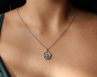 24K Gold Plated Button Pendant Necklace, Minimalist Layering Jewelry