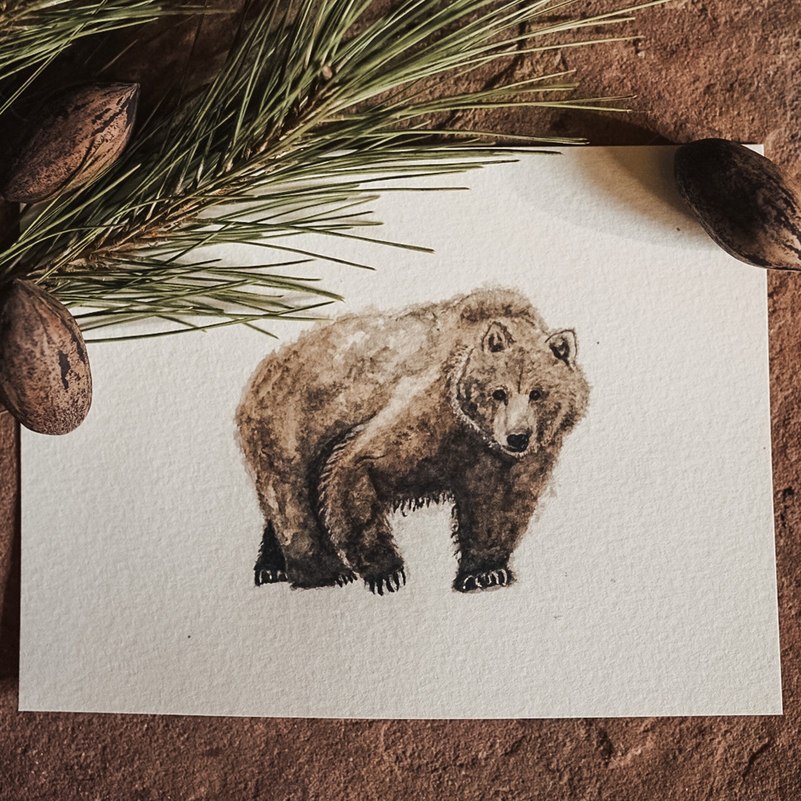Aquarell Druck Bär Grizzly Bär Wald Aquarell Kunst Holz | Etsy