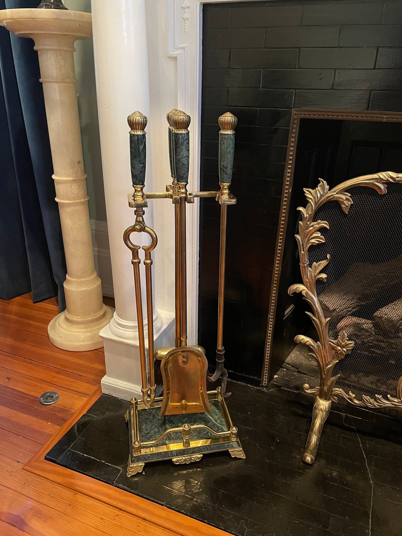 Vintage Green Marble and Brass 4 Piece Fireplace Tool Set With Etsy