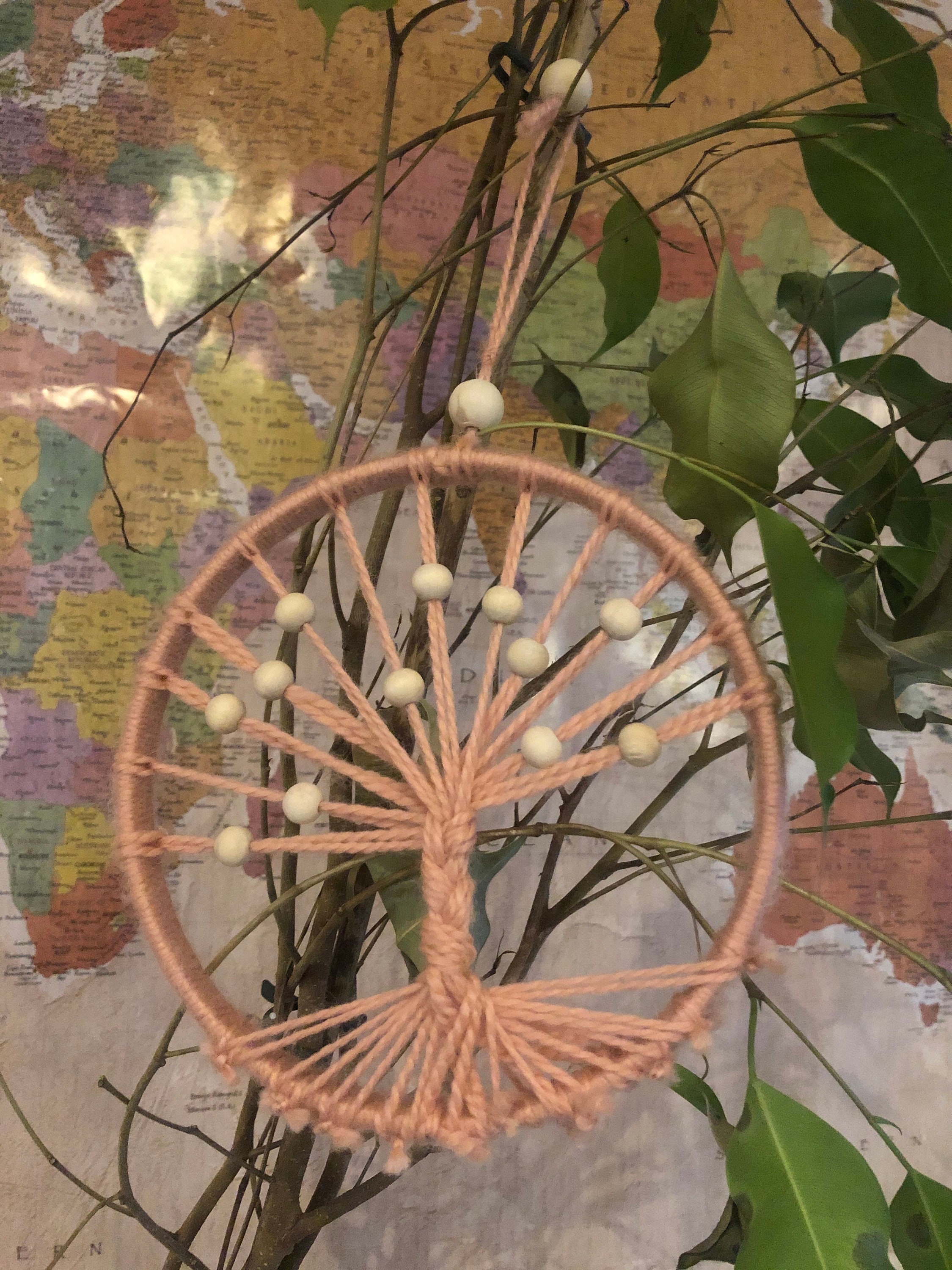 Attrape Rêve Laine et Perle Yggdrasil