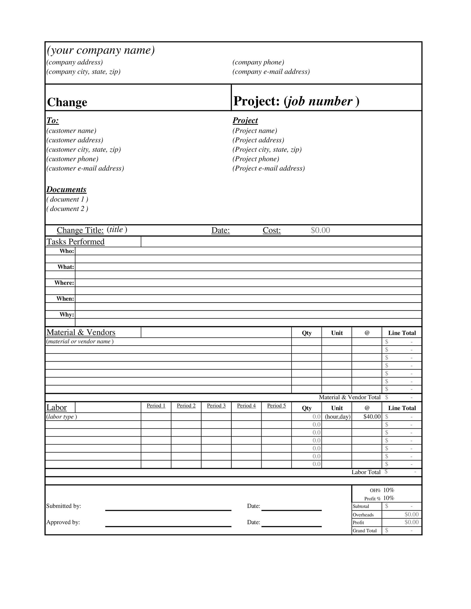  Worksheet Excel Change Estimate Simple Easy Readable Etsy