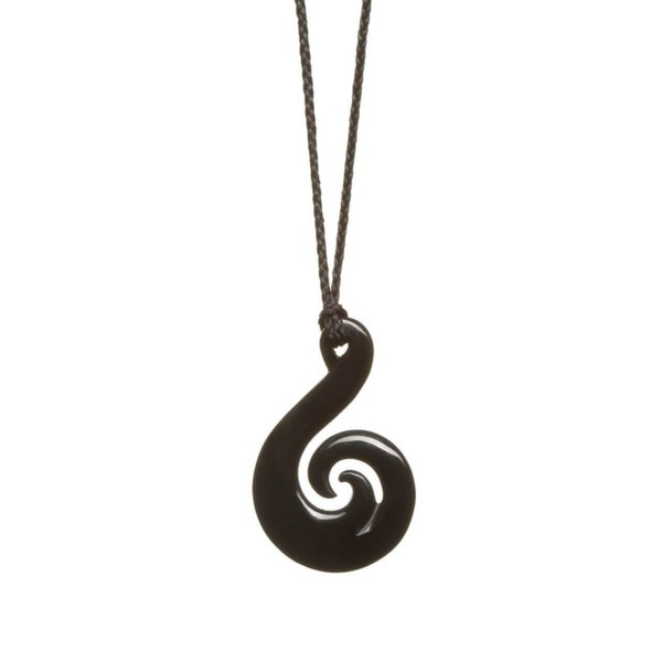 Jade Double Koru Hei Matau Necklace - Australian Black Jade