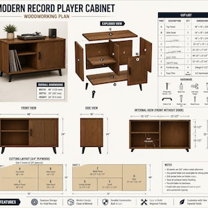 Modern Record Player Cabinet Plans | Mid-Century Vinyl Storage Console (PDF Download)
