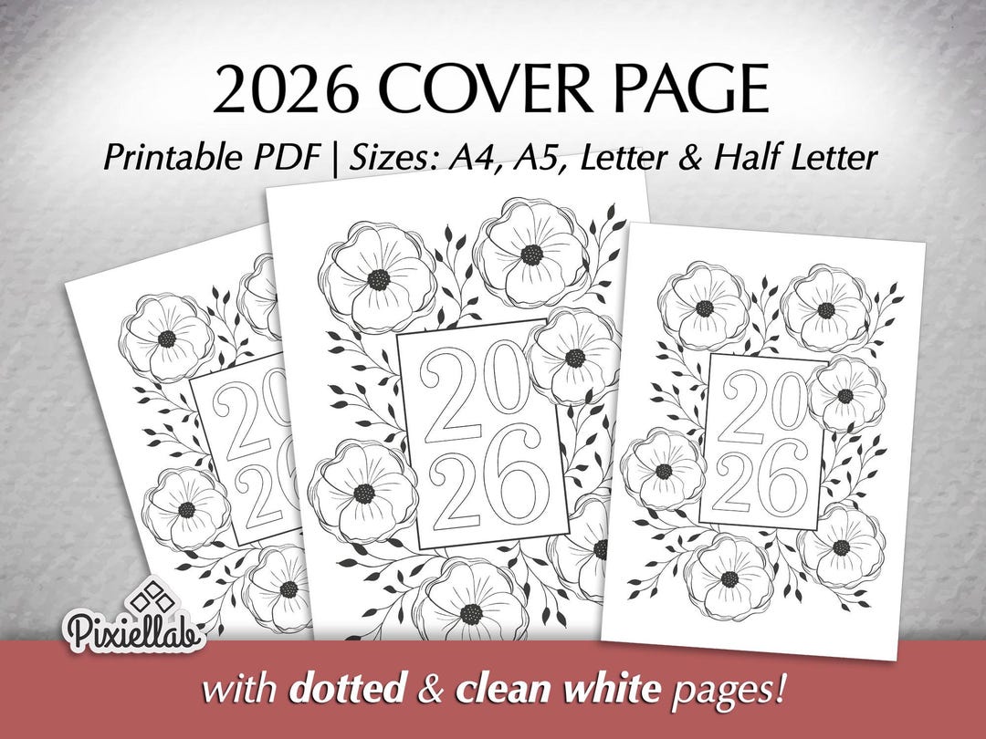 2026 Floral Bullet Journal Cover Page | Printable Planner & Digital ...