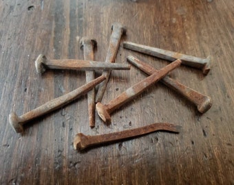 Coffin Nails Set | antique 2-3" rusted square head (2) | voodoo | pentagram | protection | altar decor | spell casting | witch wiccan pagan