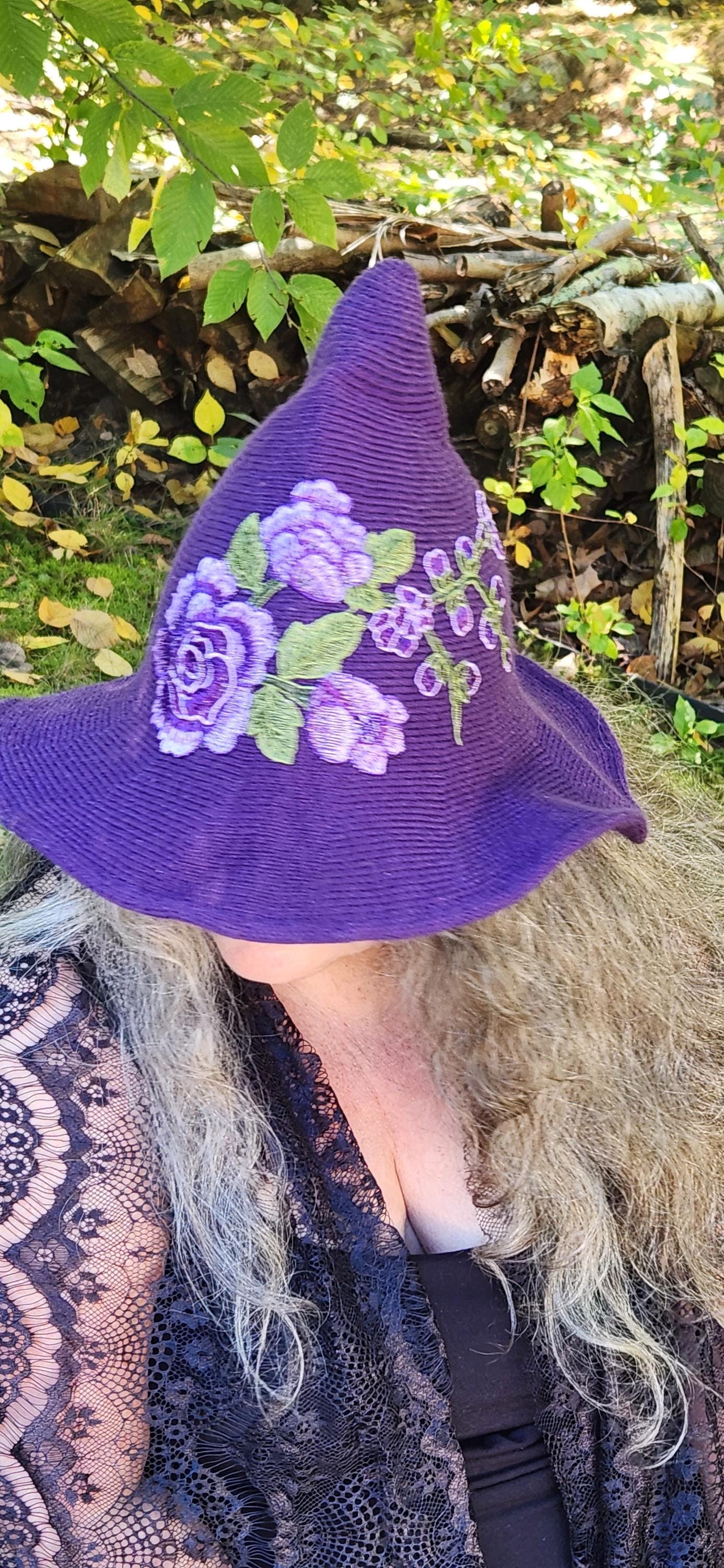 Embroidered Floral Witch Hat | Purple Sage Hat | Sexy Witch 