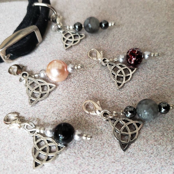 Witch Charm | Cat Dog Collar | empath protection amulet | wiccan pagan altar | celtic triquetra | onyx garnet tigereye hematite amethyst