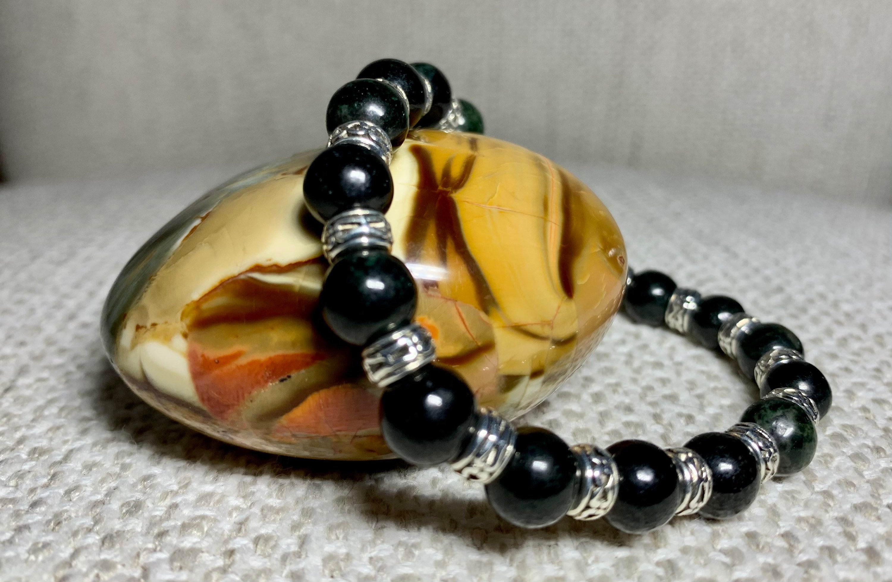 Black Jade Bead Stretch Bracelet | Etsy