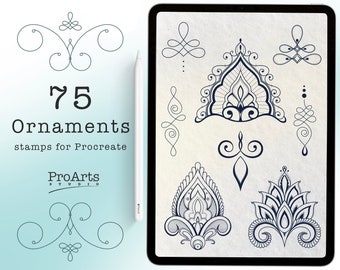 Ornament, Pattern Procreate Brush set - Stamp Brushes, Filigree Brushes, Pattern Brush Stamps, Nature Brushes, Ornament Brushes, Ipad.