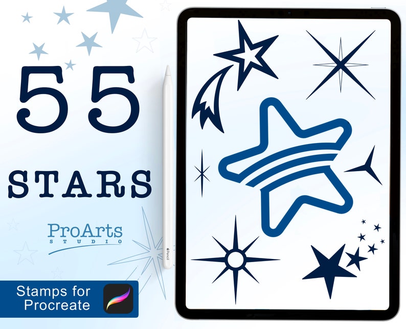 55 Procreate Stars Stamp Brush Set Stamps Doodle Cute Star Stamps ...