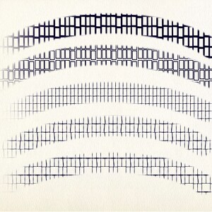 May include: A series of five black and white grid patterns, each with a slightly different design, are arranged in a curved, overlapping pattern on a white background.