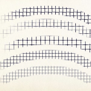 May include: Five rows of black grid lines on a white background. The lines are slightly curved and fade out at the edges.