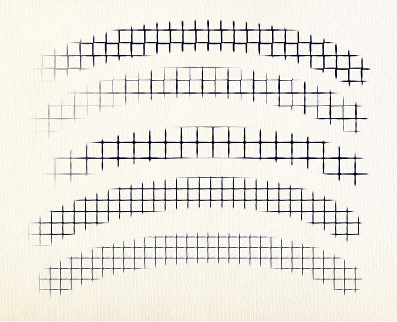May include: Five rows of black grid lines on a white background. The lines are slightly curved and fade out at the edges.