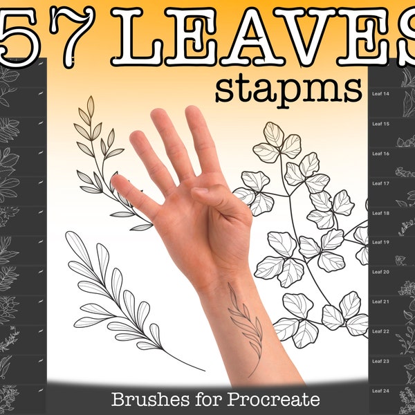 Leaves Flowers, Stencil Tattoo, Procreate Stamps, Procreate Brushes, Digital Tools, iPad and iPad pro