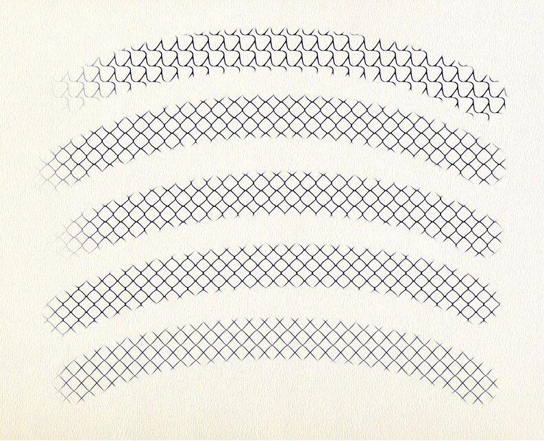 May include: A white background with four black chain link fences, each with a slightly different opacity, creating a fading effect from top to bottom.
