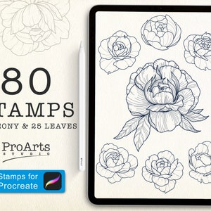 Peony Procreate Tattoo Brush Set, Brush Tattoo Peony Schablone Set für Procreate, Tattoo Brushes für Procreate, Pfingstrose Pinsel Set. Ipad.