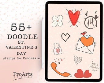 Doodle st. Valentine's day, Procreate Stamp Pack, Brush Stamps Procreate, Abstract Stamps Brushes, Procreate Brush Stamp, iPad