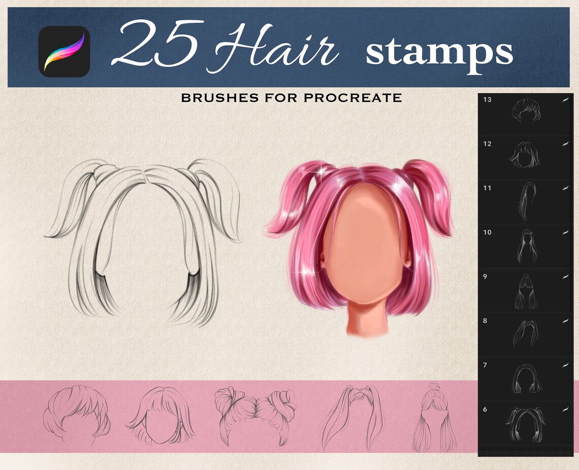 Hair Stamps Brushes Procreate, Procreate Hair Brushes, Curly Hair