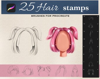 Hair Stamps Brushes Procreate, Procreate Hair Brushes, Curly Hair Brushe, Straight Hair brushes, Hairstyles Brushes Stamp, Guide Brushes
