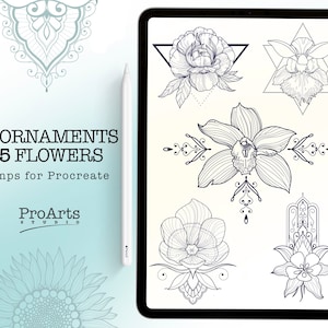 Ornament + Flowers, Pattern + Flowers Procreate Brush set , Filigree Brushes, Pattern Brush Stamps, Nature Brushes, Ornament Brushes, Ipad.