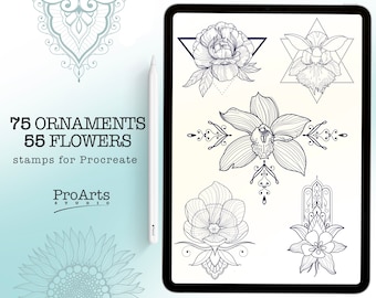 Ornament + Flowers, Pattern + Flowers Procreate Brush set , Filigree Brushes, Pattern Brush Stamps, Nature Brushes, Ornament Brushes, Ipad.