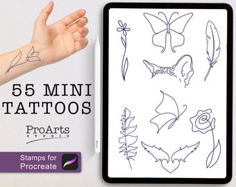 Mini tattoo set, one line tattoo, Procreate Stamps, New Procreate Brushes, Graphic Tattoo Tool