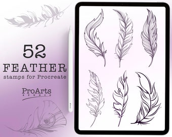 Feathers Stencil Tattoo Procreate Stamps, New Procreate Brushes, Graphic Tattoo Tool