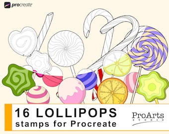 Lollipops Stamps, New Procreate Brushes, Lollipops  Stamps Graphic Tattoo Tool, IPad