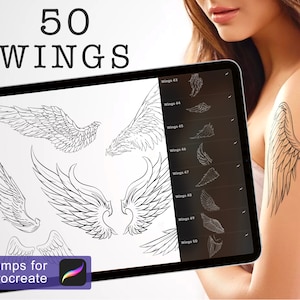Wings LineWork Stamps, New Procreate Brushes, Graphic Tattoo Tool, Brush, iPad, iPad Pro.