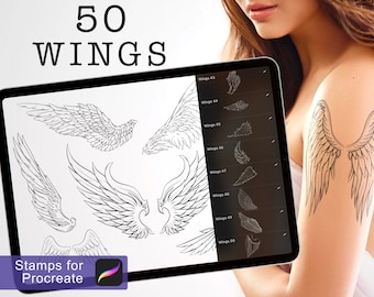 Wings LineWork Stamps, New Procreate Brushes, Graphic Tattoo Tool, Brush, iPad, iPad Pro.