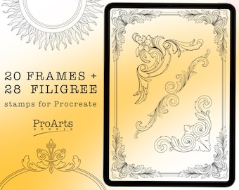 Frames & Filigrees Tattoo set, Brushes for Procreate, stamps, tattoo stencil, brushset, tattoo design, iPad, iPad Pro.