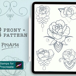 Ornament + Peony, Pattern + Flowers Procreate Brush set , Filigree Brushes, Pattern Brush Stamps, Nature Brushes, Ornament Brushes, Ipad.
