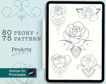 Ornament + Peony, Pattern + Flowers Procreate Brush set , Filigree Brushes, Pattern Brush Stamps, Nature Brushes, Ornament Brushes, Ipad.