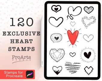 Exclusive Heart Procreate stamps, 120 Heart Procreate stamps, Heart Procreate brushes, Procreate Heart brushes, Heart tattoo.