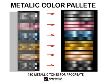Procreate Palette Metallic Gradients, Gold, Rose and Bronze Silver color palette, Procreate Swatches for iPad / Green Silver. / Brown Silver