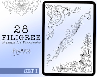 Filigree Procreate Brushset - Stamp Brushes, Filigree Brushes, Filigree Brush Stamps, Nature Brushes, Filigree Brushes, Ipad, Set 1.