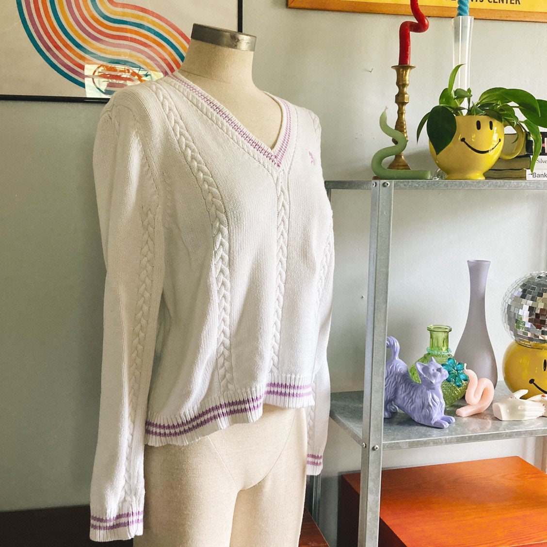 Vintage lilac trimmed knit golf sweater Etsy