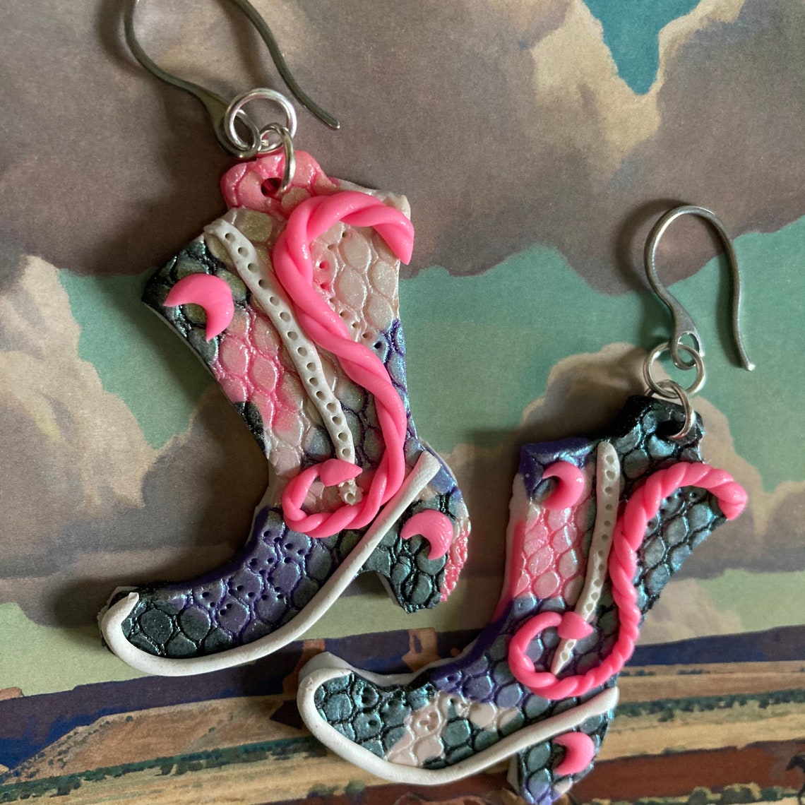 Handmade Polymer Clay Cowboy Boot Earrings Western Witchy Etsy