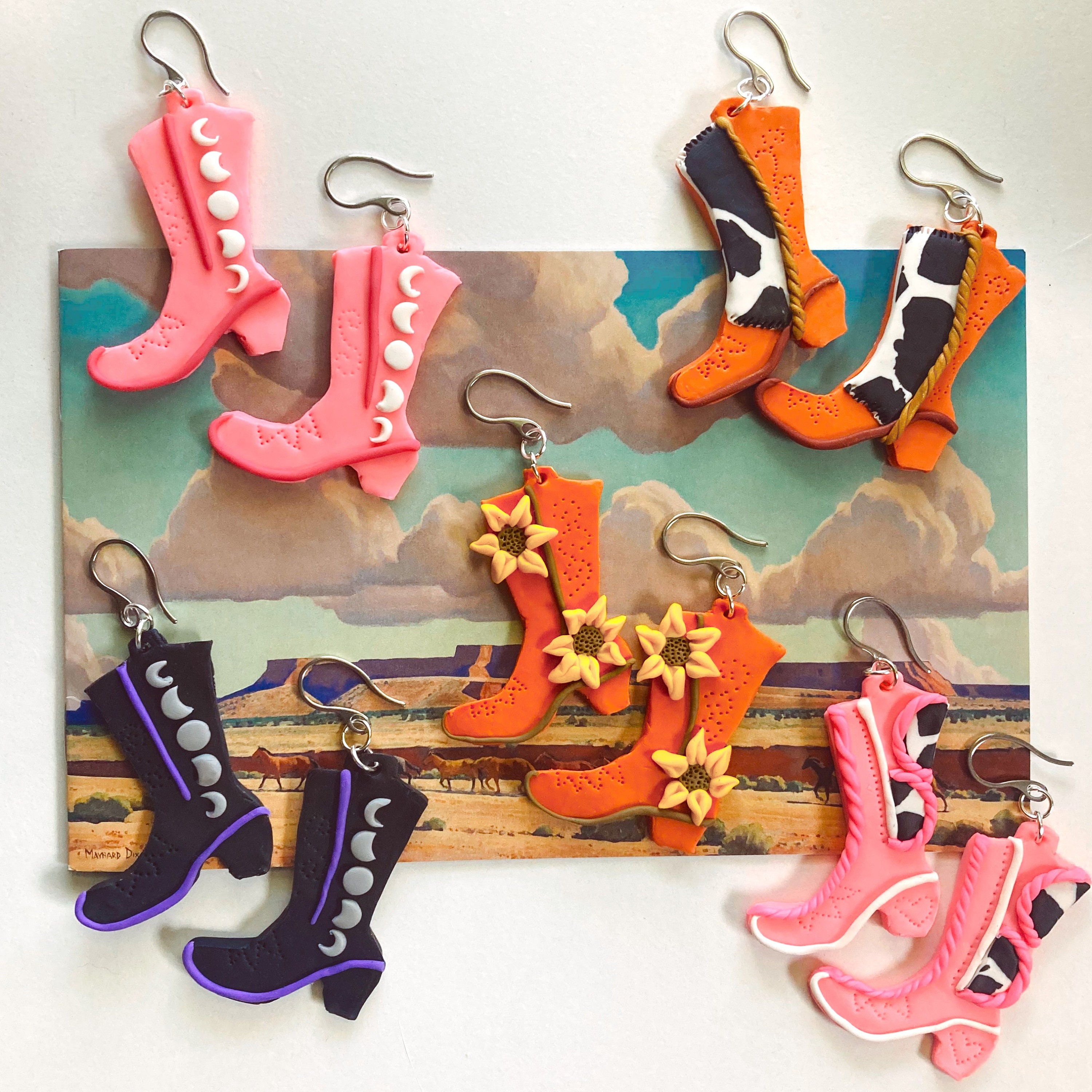 Handmade Polymer Clay Cowboy Boot Earrings Western Cowgirl Etsy