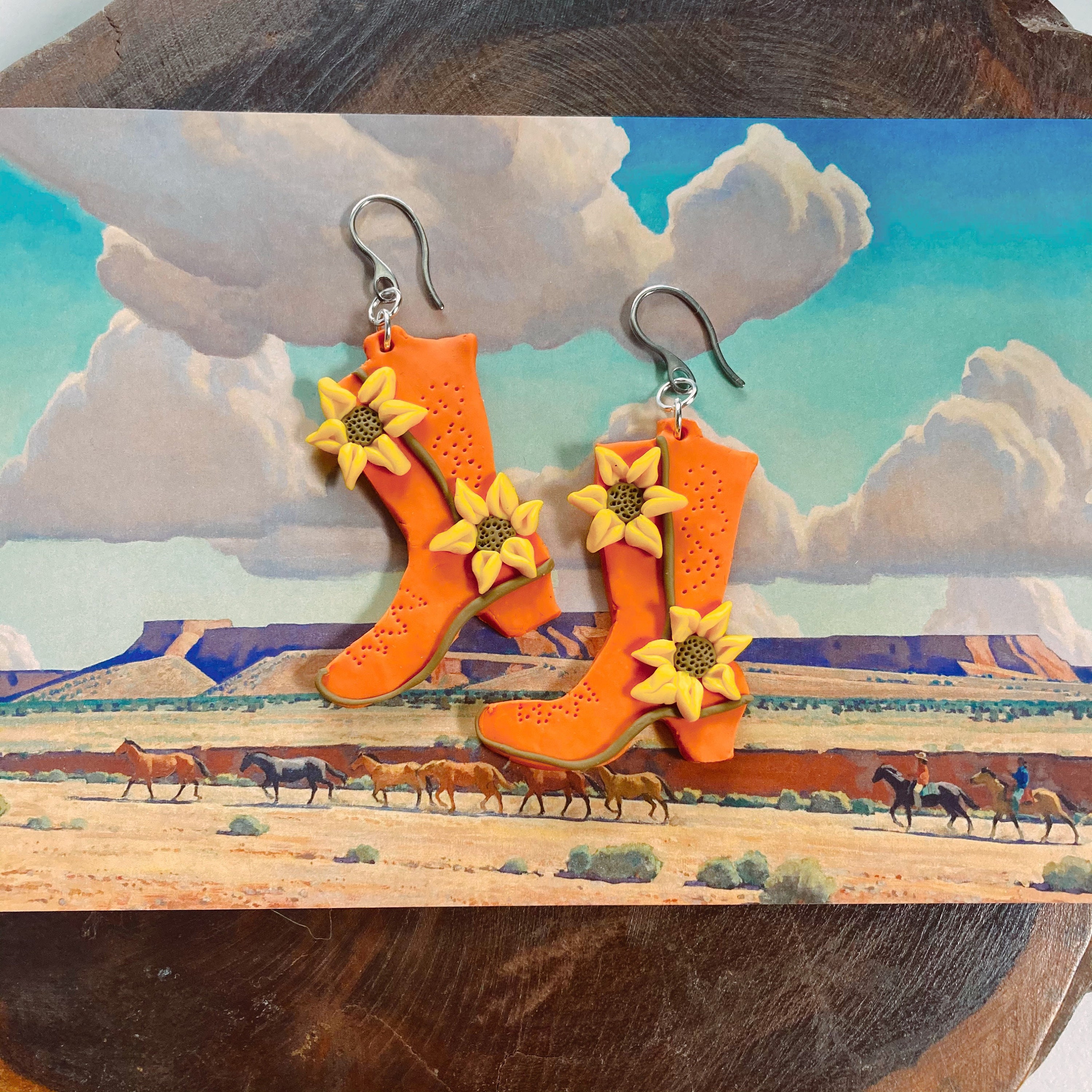 Handmade Polymer Clay Cowboy Boot Earrings Western Cowgirl Etsy