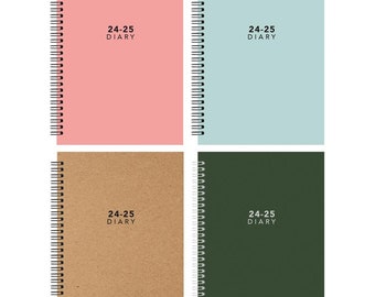 2024-2025 A5  Wiro Hardback  Pastel Academic Diary Mid Year Spiral Week to View Student Teacher Diary