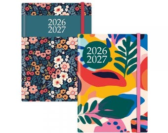 A5 Designer Academic Diary 2026-27, Floral Pattern Softcover, Mid-Year Planner with Elastic Closure, Ma