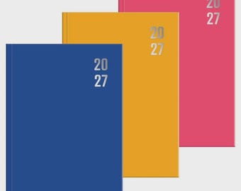 2027 Bright A4 Day-A-Page Diary, Hard Cover Planner, Bright Colours, Casebound with Ribbon Marker