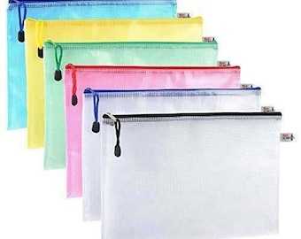 6 x A4 Plastic Zip File Bags Storage Document Folder Protective Wallet Pocket