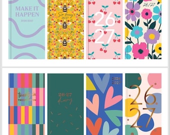 2026-2027 Academic Planner Week To View Hardback Weekly Diary, Mid-Year Organiser, Pastel Slim Diary Student Teacher