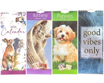 2026 Slim Wall Calendar Planner Spiral, Scenic, Postal, Envelope,Sleek and Compact Calender Gift .Wider Range of designs (30 x14cm)