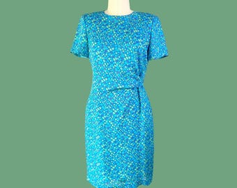 Mini abito geometrico vintage anni '90, stile Mod blu e verde, taglia 8