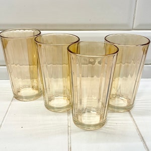 Vintage Gold Luster Iridescent Carnival Glass Tumblers, Peach Lusterware, Vintage Peach Luster Glasses, Carnival Glass Glasses, Set of 4